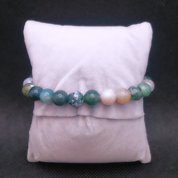 Mixed Moss Agate Gemstone Bracelet Handmade 8mm Beaded Stretch Natural NEW - Picture 2 of 11
